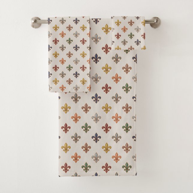  Earth Woodlands Fleur-de-lis Design Light  Bath Towel Set (Insitu)