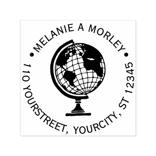 Earth World Globe Map #2 Round Name Return Address Self-inking Stamp (Design)