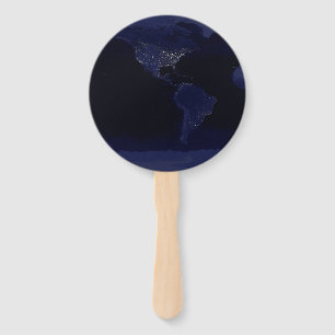 Earth World Map City Lights at Night Satellite Hand Fan