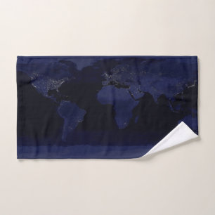 Earth World Map City Lights at Night Satellite Hand Towel