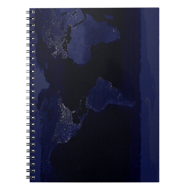 Earth World Map City Lights at Night Satellite Notebook (Front)
