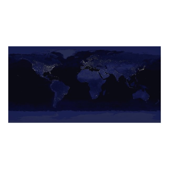 Earth World Map City Lights at Night Satellite Photo Print (Front)