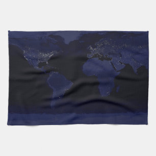 Earth World Map City Lights at Night Satellite Tea Towel