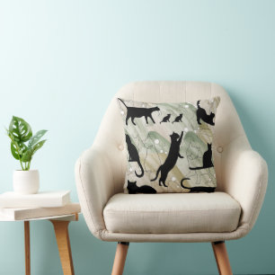 Earthbound Cats Green and Brown Abstract Pillow