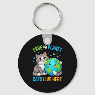 Earthday women men save the planet cat live here key ring