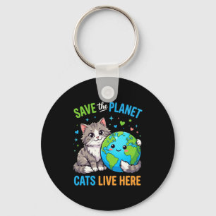 Earthday women men save the planet cat live here key ring