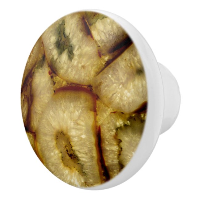 Earthen burnt sienna gold Green Quartz Agates Ceramic Knob (Right)