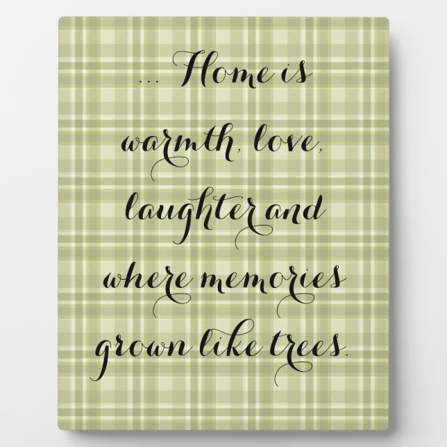 Earthen Green Plaid, "Home" Plaque (Front)