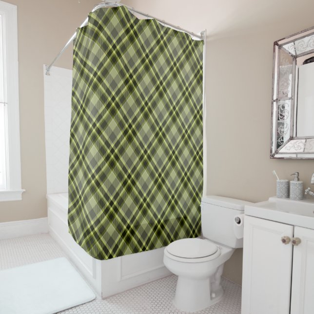 Earthen Green Plaid Shower Curtain (In Situ)
