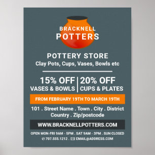 Earthen Pot Design, Pottery Store, Potters Advert Poster