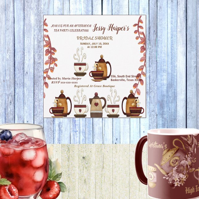 Earthen Teapot Afternoon Tea Party Bridal Shower Invitation (Earthen Teapot Afternoon Tea Party Bridal Shower Invitation)