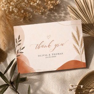Earthly Boho Modern Script Terracotta Weddingg Thank You Card