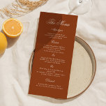 Earthly Chic Terracotta Wedding Menu Card<br><div class="desc">Earthly chic terracotta wedding menu card for a refined desert modern wedding reception, featuring a warm burnt orange palette perfect for couples who love quiet luxury style and old money wedding aesthetics. This modern terracotta menu adds an elegant, elevated touch to your table setting, beautifully showcasing your courses in a...</div>