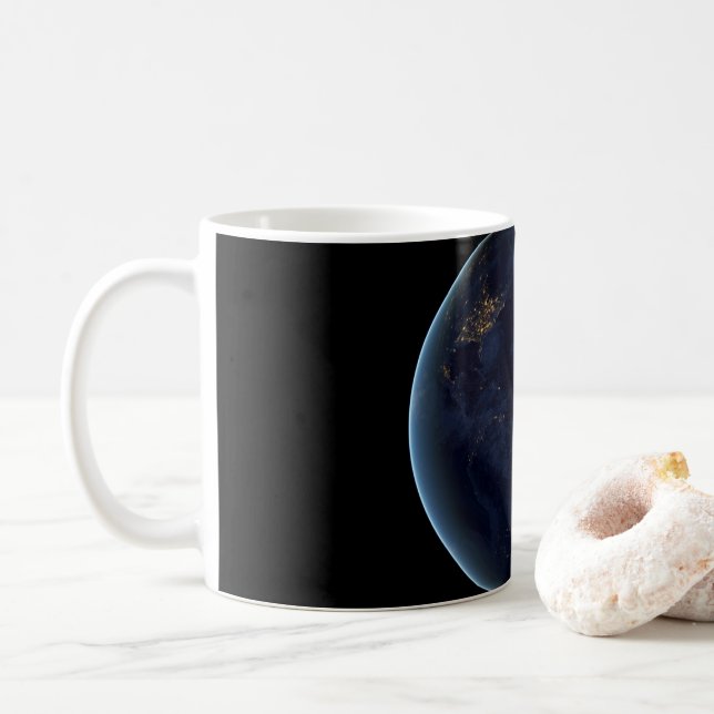 Earth's City Lights At Night Coffee Mug (With Donut)