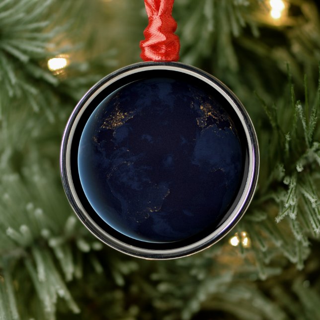 Earth's City Lights At Night Metal Tree Decoration (Tree)