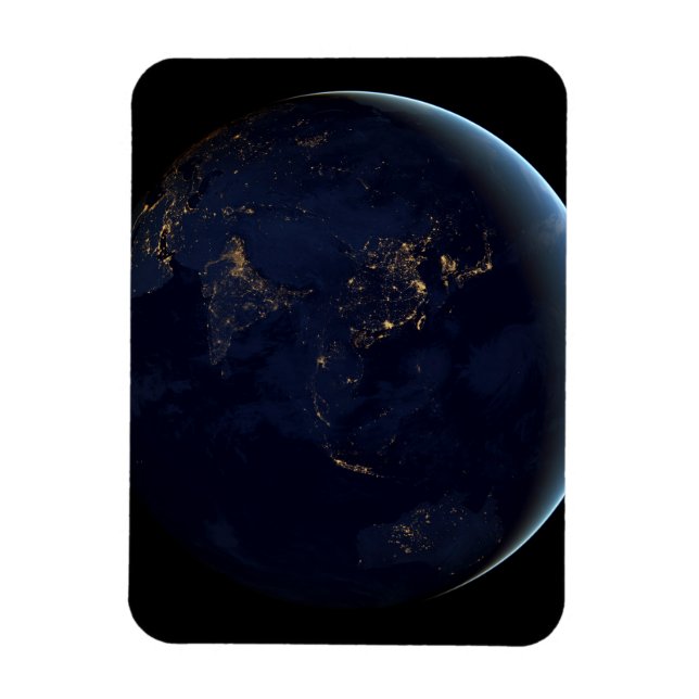 Earth's City Lights At Night On Asia And Australia Magnet (Vertical)