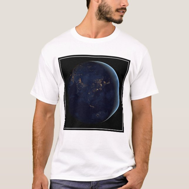 Earth's City Lights At Night On Asia And Australia T-Shirt (Front)