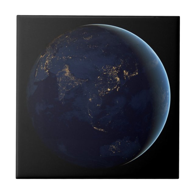 Earth's City Lights At Night On Asia And Australia Tile (Front)