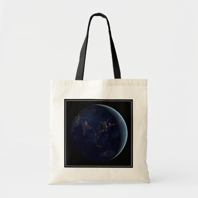 Earth's City Lights At Night On Asia And Australia Tote Bag (Front)