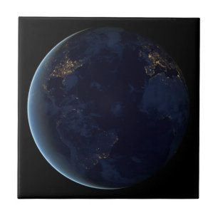 Earth's City Lights At Night Tile
