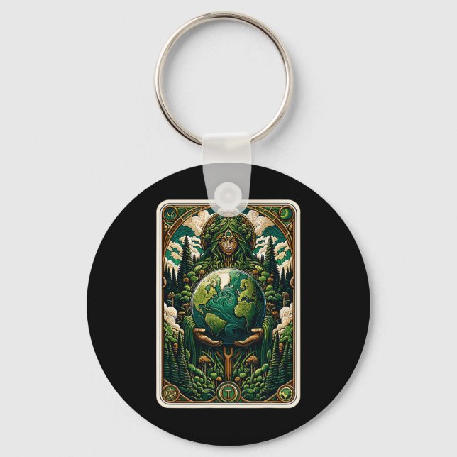 Earth's Guardian Enchanting Nature Art Tarot Card  Key Ring (Front)