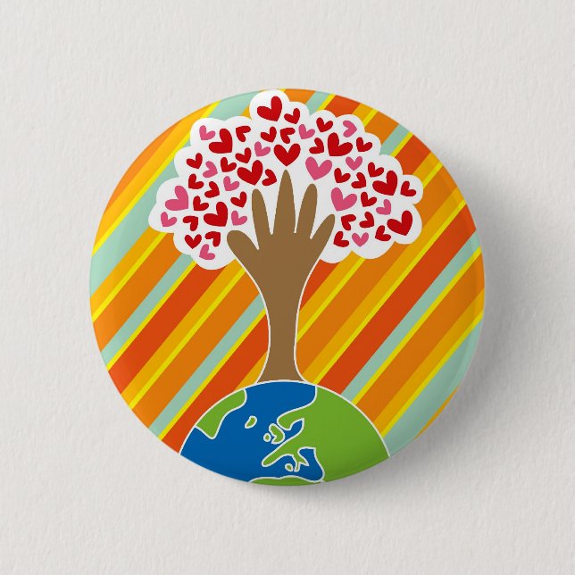 Earth's Hand And Red & Pink Hearts Tree Of Love 6 Cm Round Badge (Front)