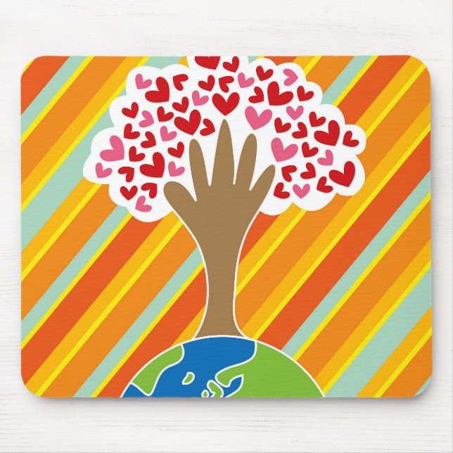Earth's Hand And Red & Pink Hearts Tree Of Love Mouse Mat (Front)