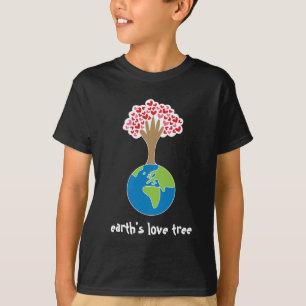 Earth's Hand And Red & Pink Hearts Tree Of Love T-Shirt