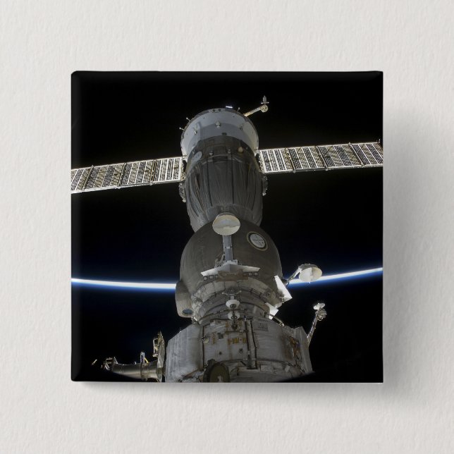 Earth's limb intersects a Soyuz spacecraft 15 Cm Square Badge (Front)