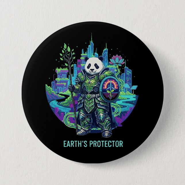 Earth's Protector Panda Knight | Solarpunk Eco   7.5 Cm Round Badge (Front)
