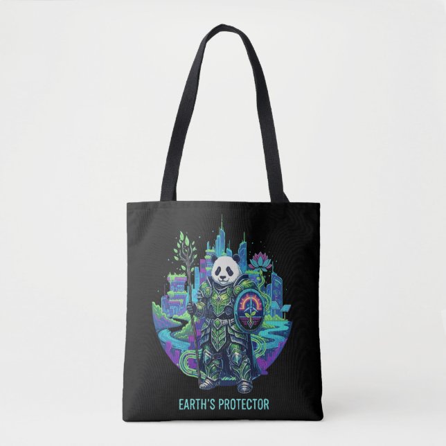 Earth's Protector Panda Knight | Solarpunk Eco   Tote Bag (Front)