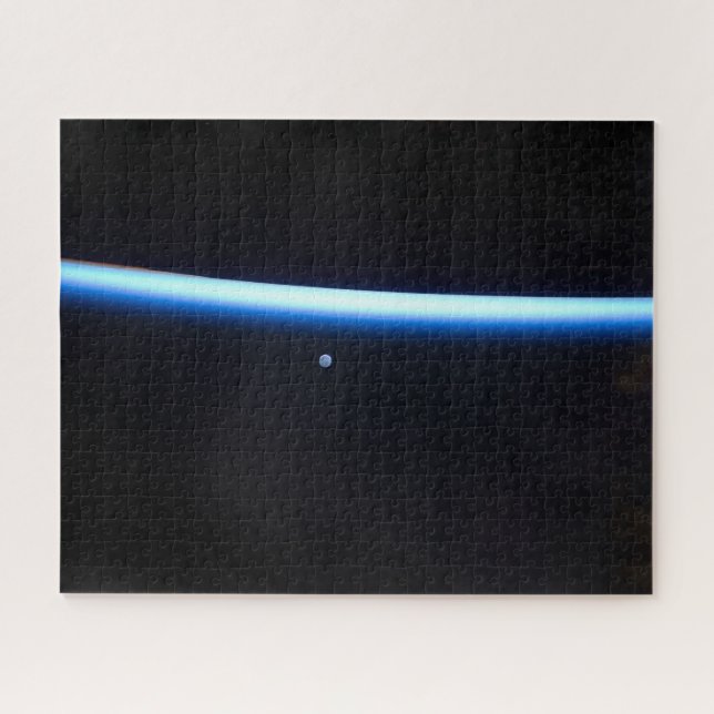 Earth's Thin Line Of Atmosphere And A Gibbous Moon Jigsaw Puzzle (Horizontal)