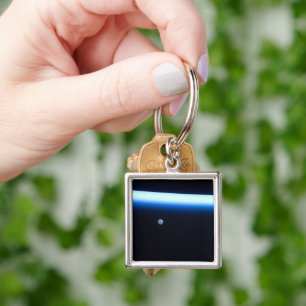 Earth's Thin Line Of Atmosphere And A Gibbous Moon Key Ring