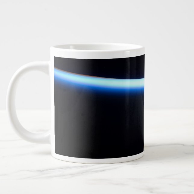Earth's Thin Line Of Atmosphere And A Gibbous Moon Large Coffee Mug (Left)