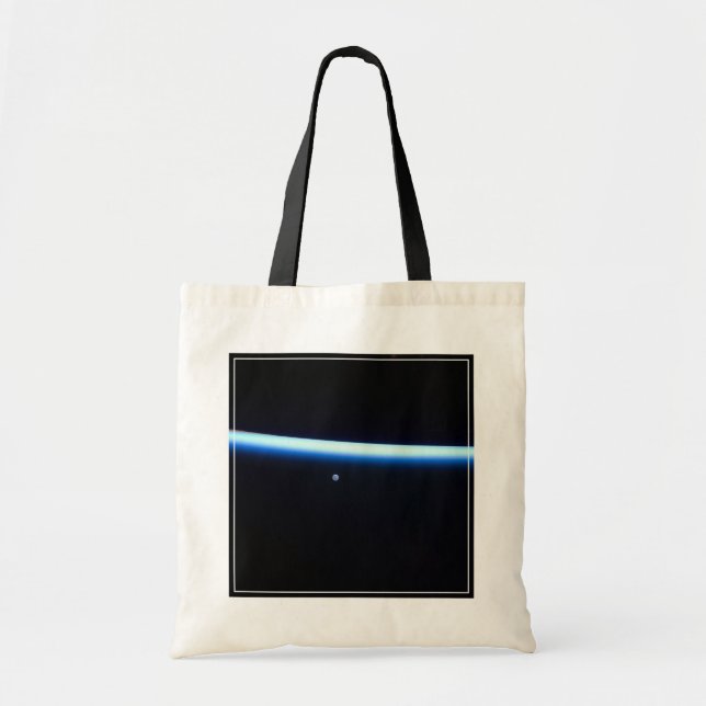 Earth's Thin Line Of Atmosphere And A Gibbous Moon Tote Bag (Front)