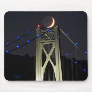 Earthshine Crescent Moon setting on a Bridge Poste Mouse Mat