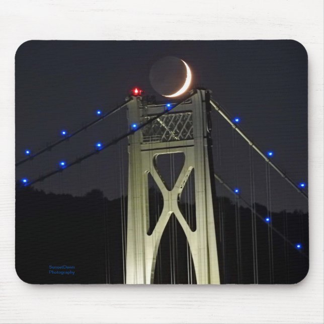 Earthshine Crescent Moon setting on a Bridge Poste Mouse Mat (Front)