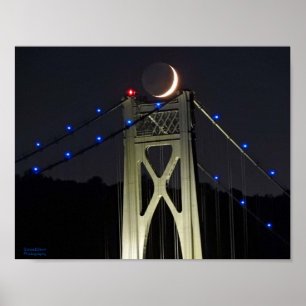 Earthshine Crescent Moon setting on a Bridge Poster