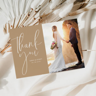 earthtone colours wedding thank you photo card