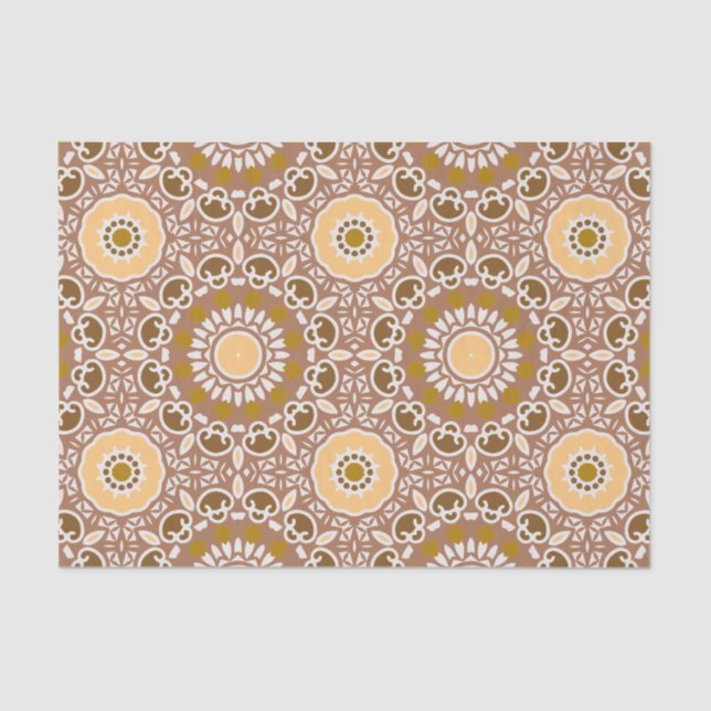 Earthtone Ethnic Bohemian Kaleidoscopic Pattern Tissue Paper (Front)