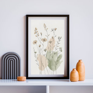 Earthtone Floral Meadow Poster
