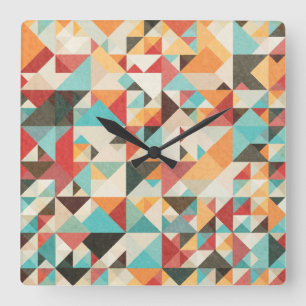 Earthtone Geometric Pattern Square Wall Clock