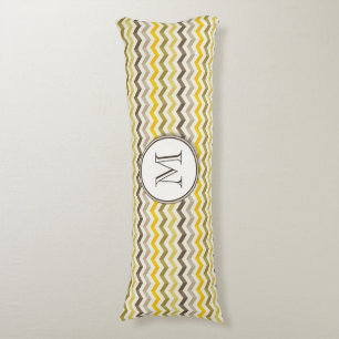 Earthtone Gold Chevron Stripes with Round Monogram Body Cushion
