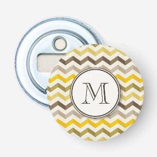 Earthtone Gold Chevron Stripes with Round Monogram Bottle Opener