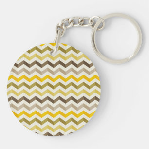 Earthtone Gold Chevron Stripes with Round Monogram Key Ring