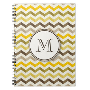 Earthtone Gold Chevron Stripes with Round Monogram Notebook