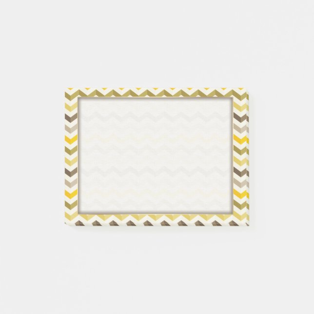 Earthtone Gold Chevron Stripes with Round Monogram Post-it Notes (Front)