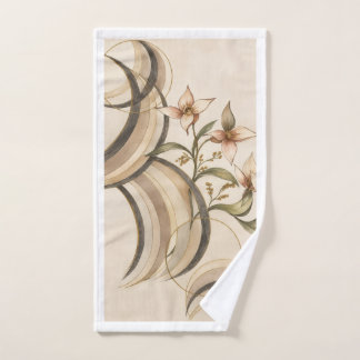 Earthy Abstract Floral & Calligraphy Lines Art Pri Bath Towel Set