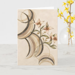 Earthy Abstract Floral & Calligraphy Lines Art Pri Card