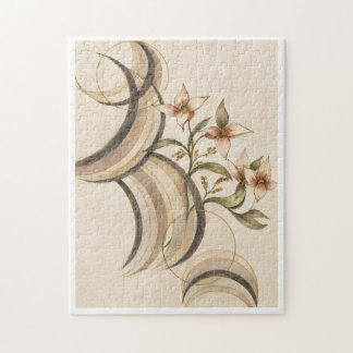 Earthy Abstract Floral & Calligraphy Lines Art Pri Jigsaw Puzzle